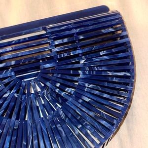 Cult Gaia Ark Acrylic Blue Basket Bag Clutch Dark Blue